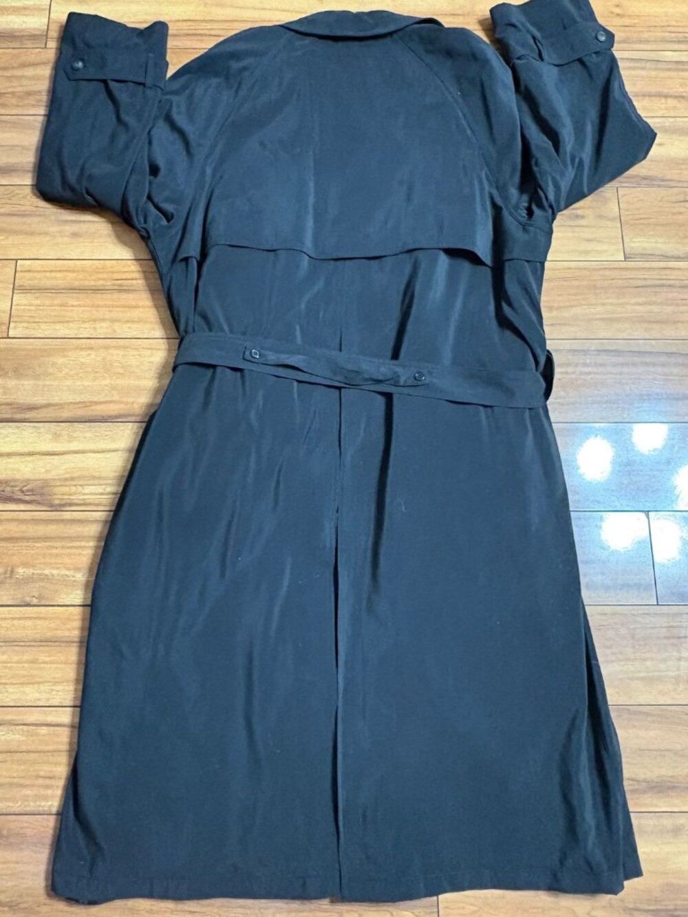 Vtg Ralph Lauren Black Double-Breasted Trench Coat  Belt Lined Men's 44R L/XL - Picture 9 of 12